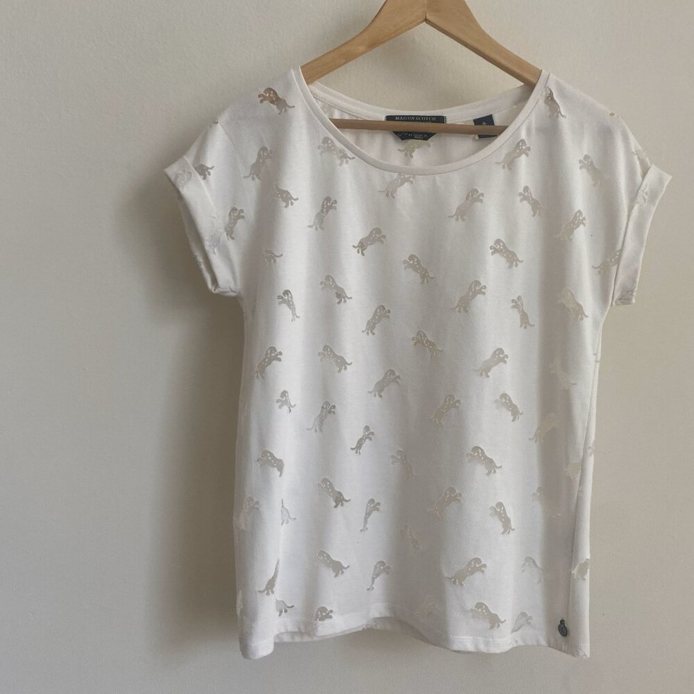 Maison Scotch White Tiger Eyelet Top - Size 1 (Small) - Cotton & Polyester
